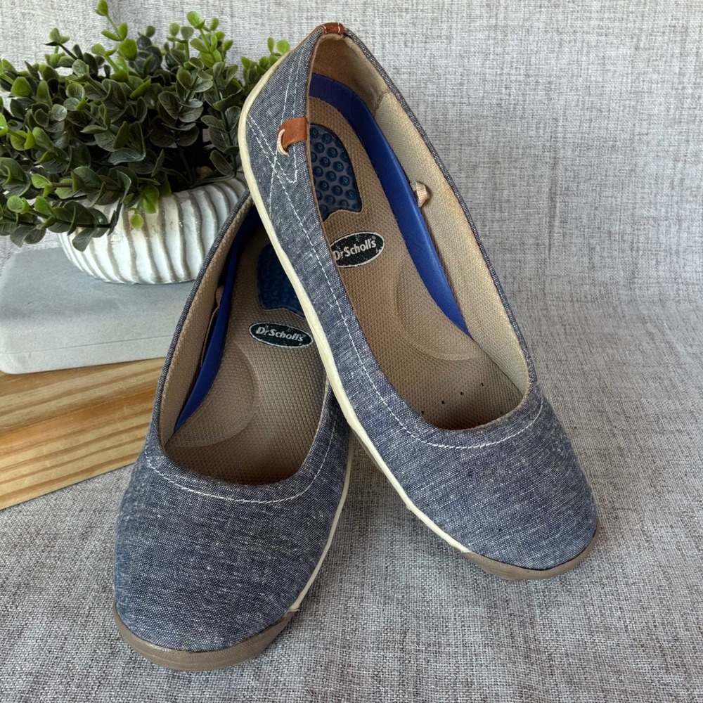 Dr. Scholls Nancy Flats Blue Chambray Slip On 6.5 Comfort Walking Shoes